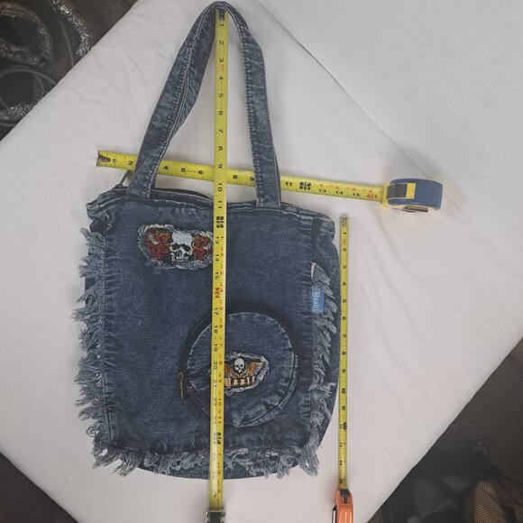 YAALI Denim Distressed Frayed Shoulder Tote Bag - Picture 16 of 16